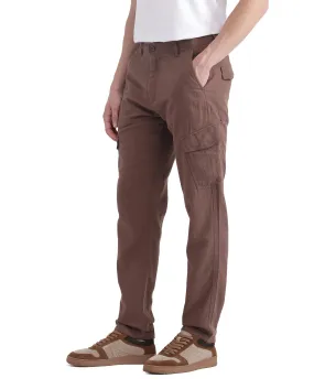 Rare Rabbit Men Presso-25 Dusky Brown Cotton Elastane Fabric Button And Zip Closure Relaxed Fit Plain Trouser