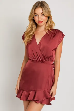 Rose Satin Wrap Dress