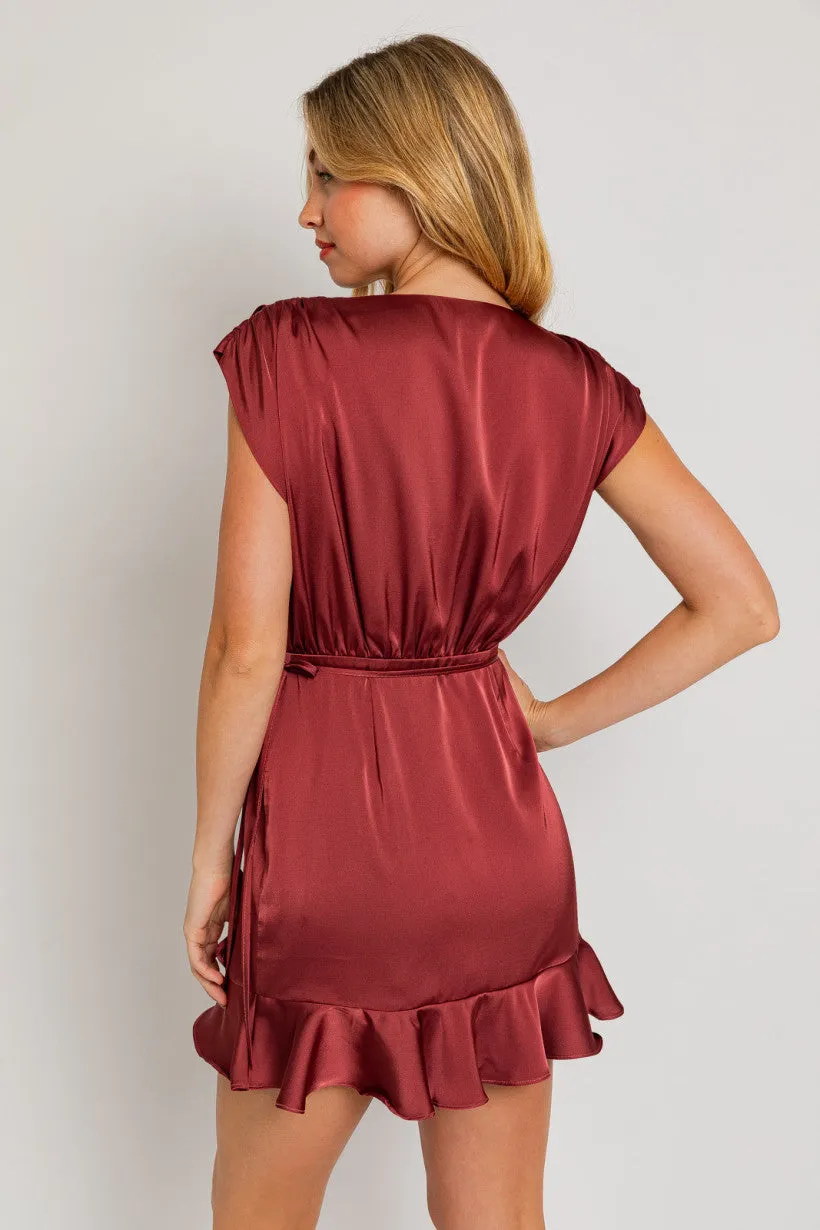 Rose Satin Wrap Dress