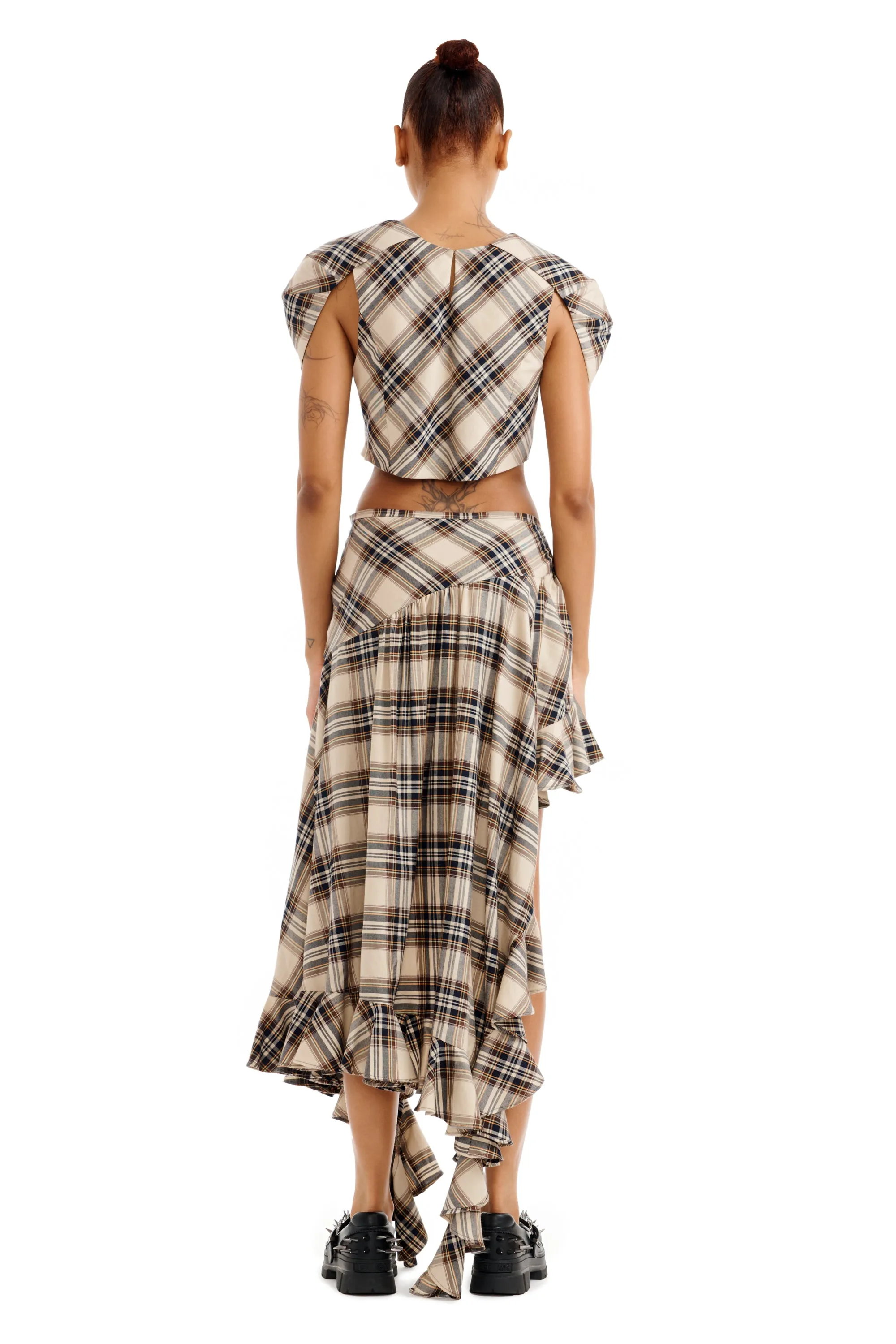 SAND PLAID FLORIST SKIRT