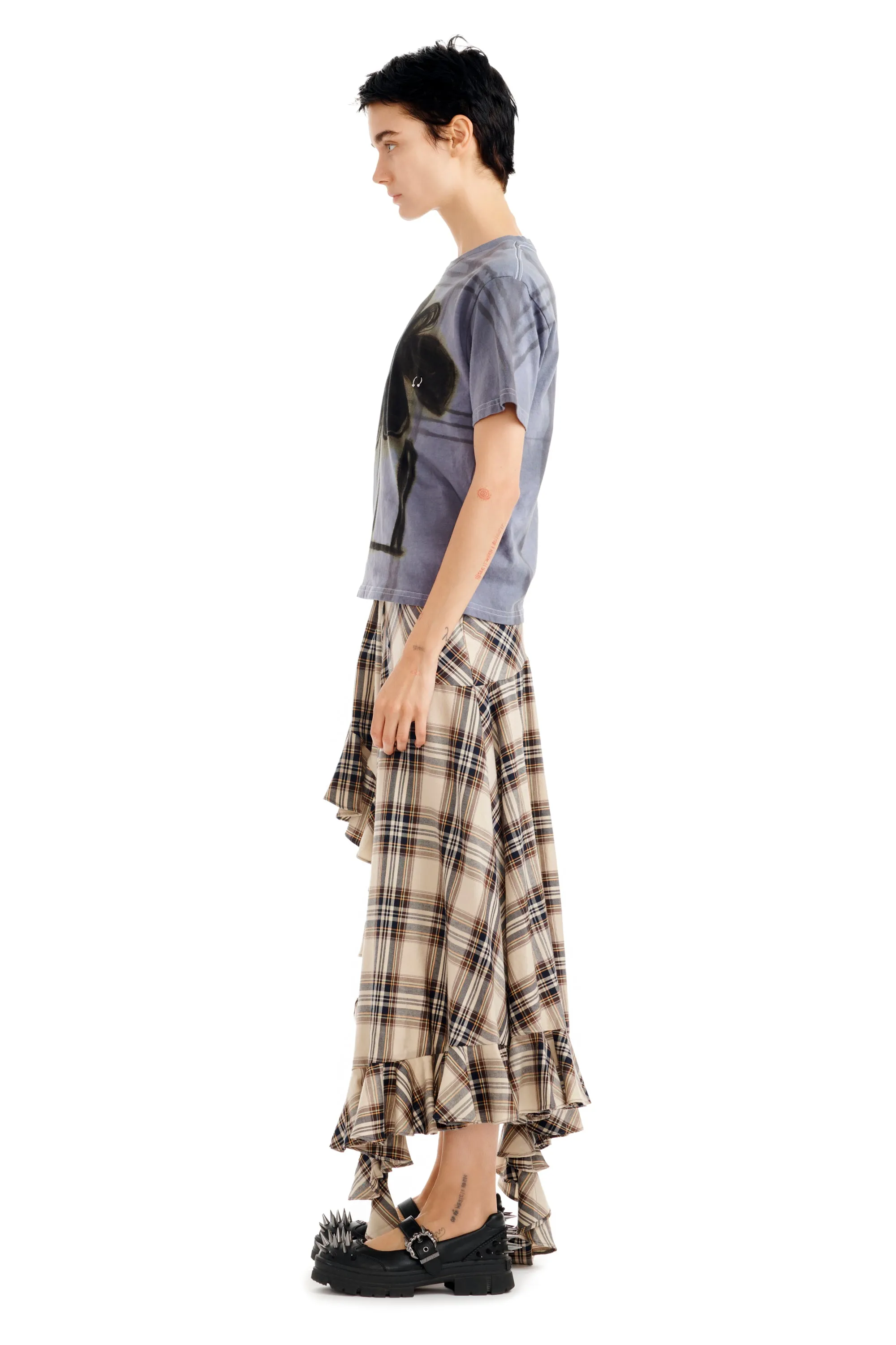 SAND PLAID FLORIST SKIRT