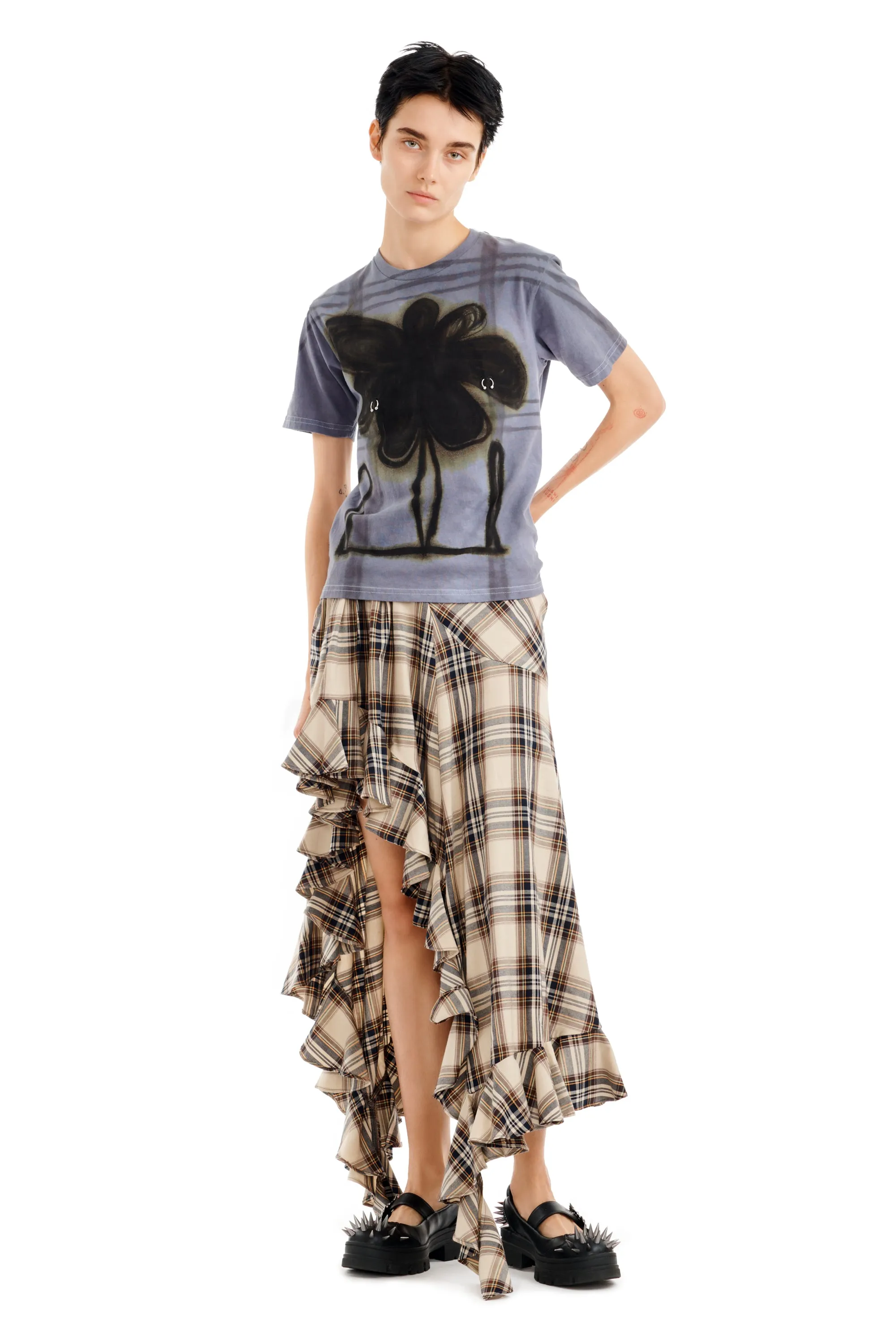 SAND PLAID FLORIST SKIRT
