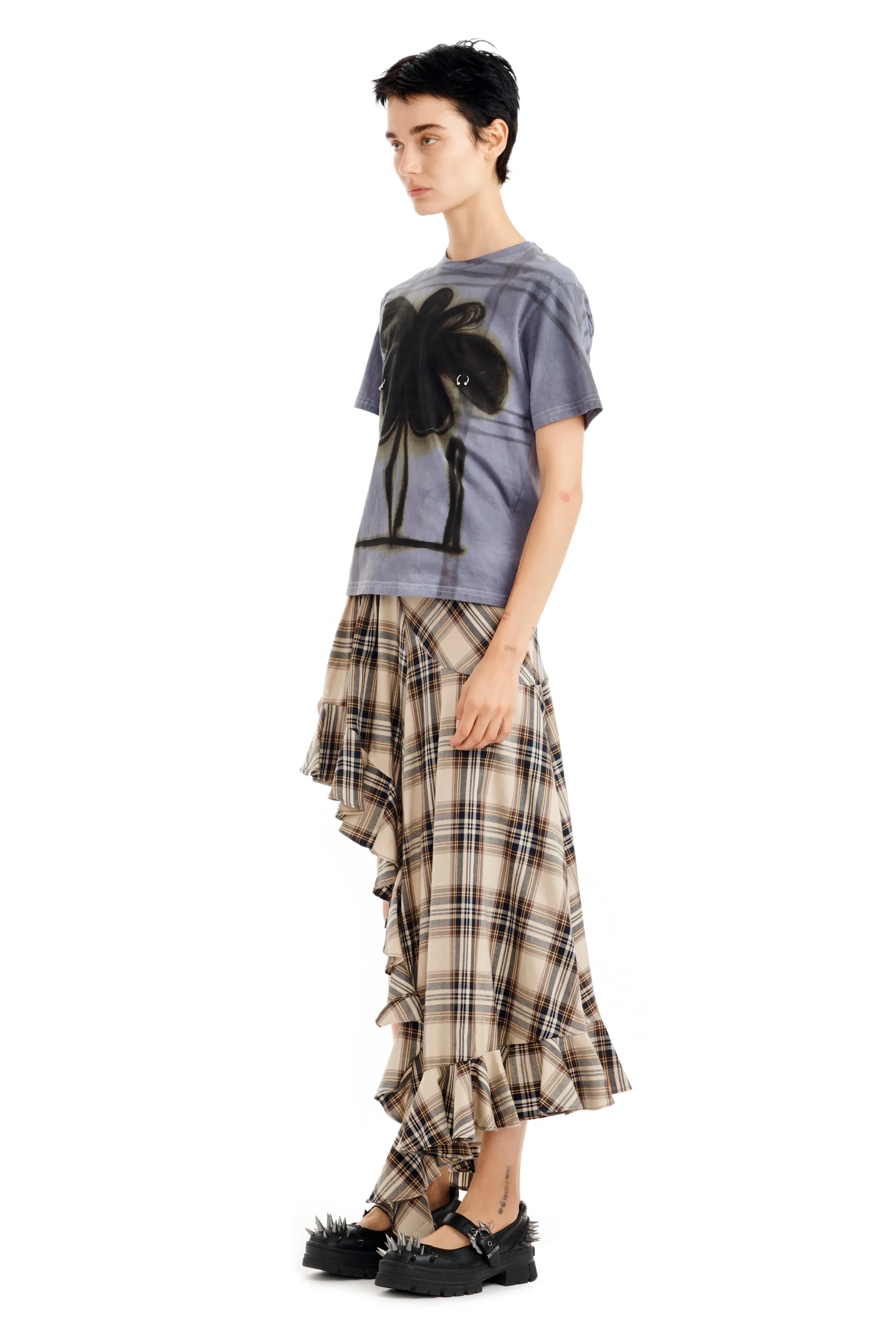 SAND PLAID FLORIST SKIRT