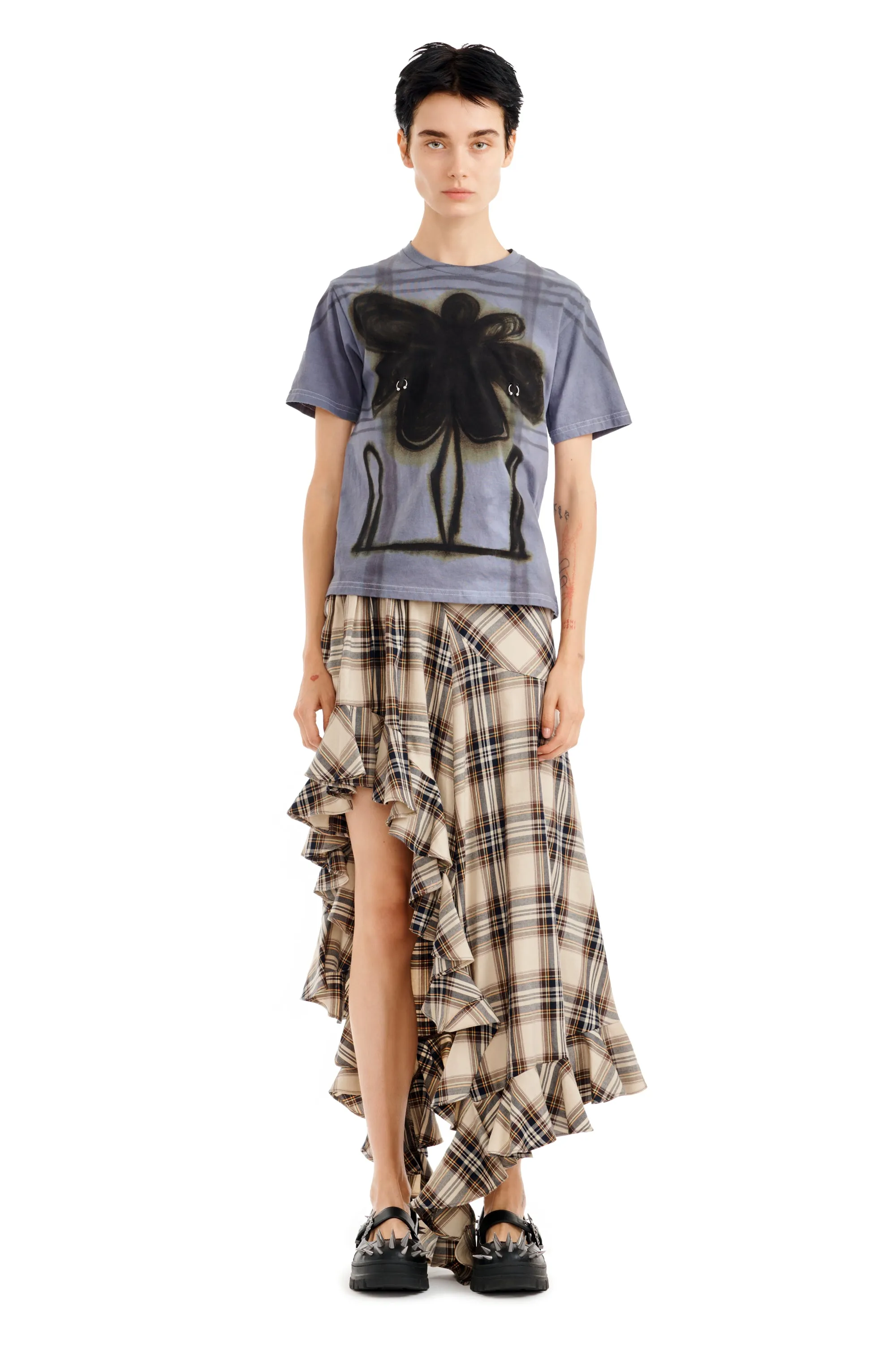 SAND PLAID FLORIST SKIRT