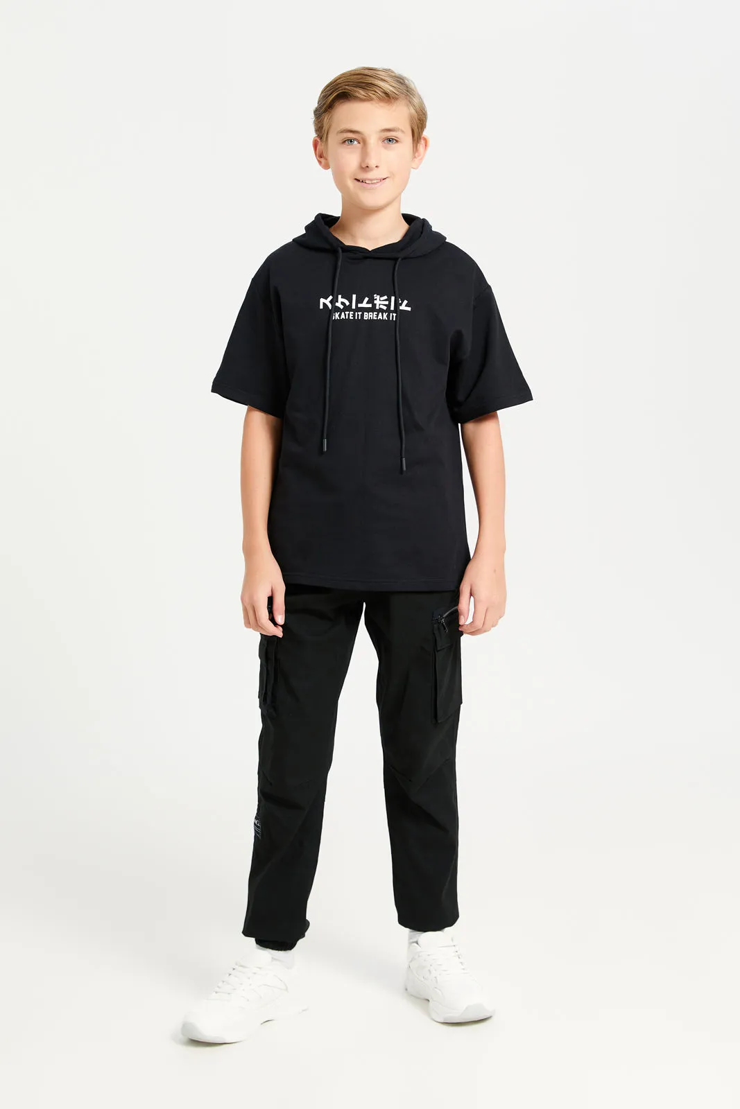 Senior Boys Black Cargo Casual Trousers