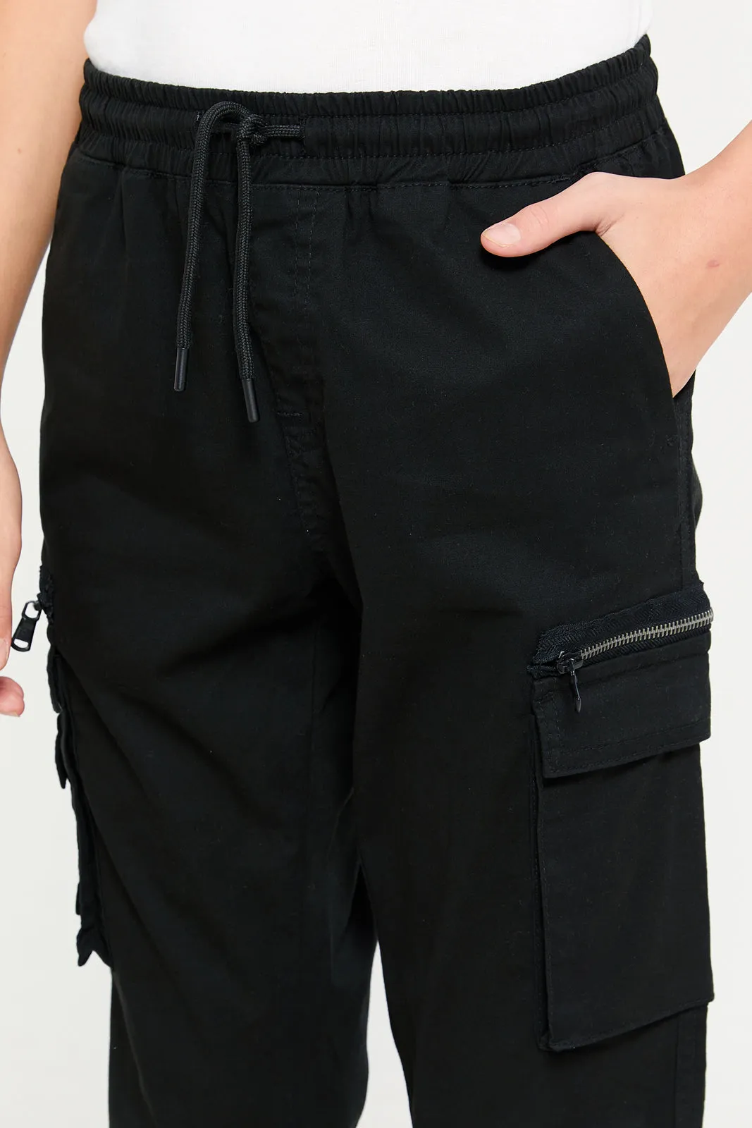 Senior Boys Black Cargo Casual Trousers