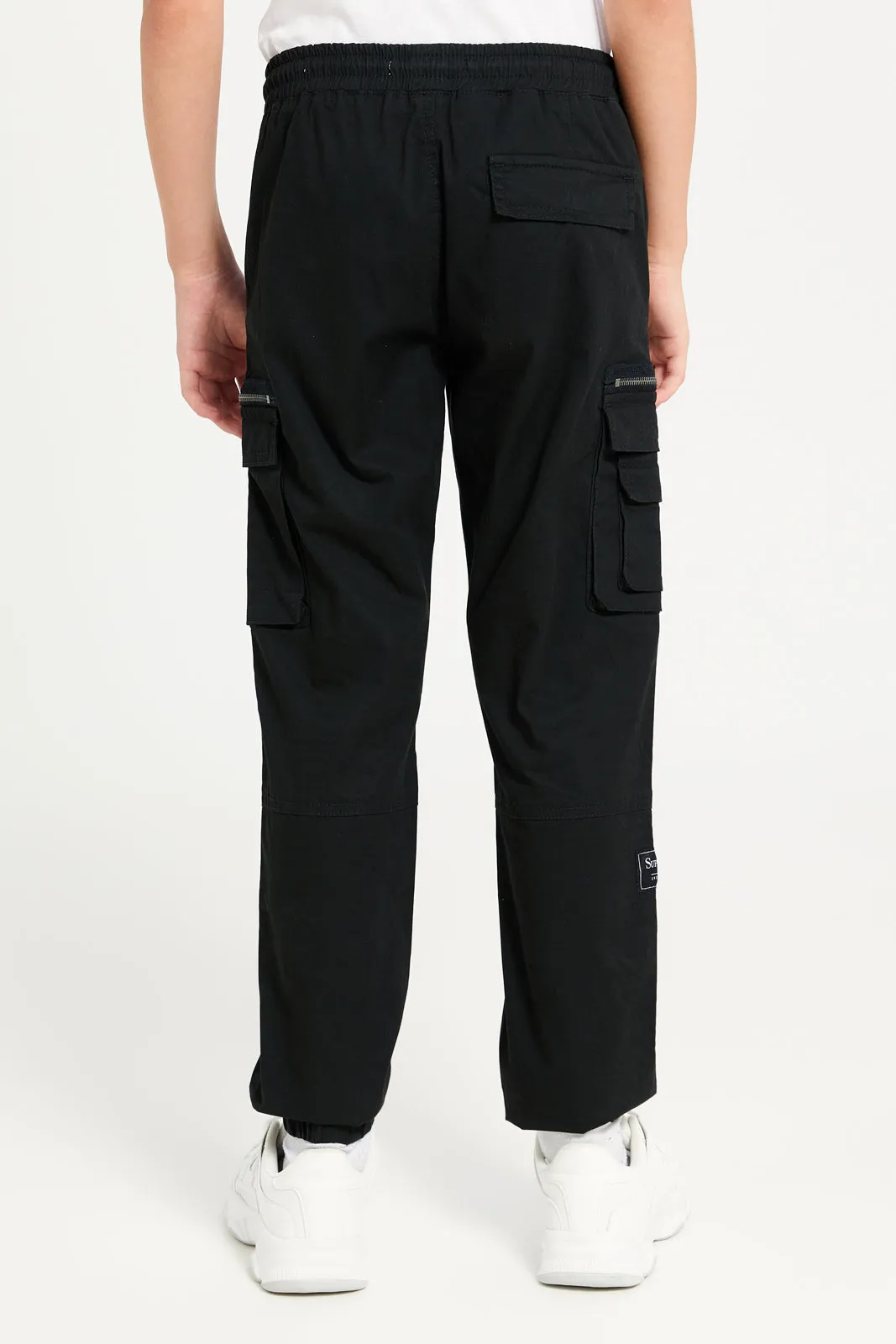 Senior Boys Black Cargo Casual Trousers