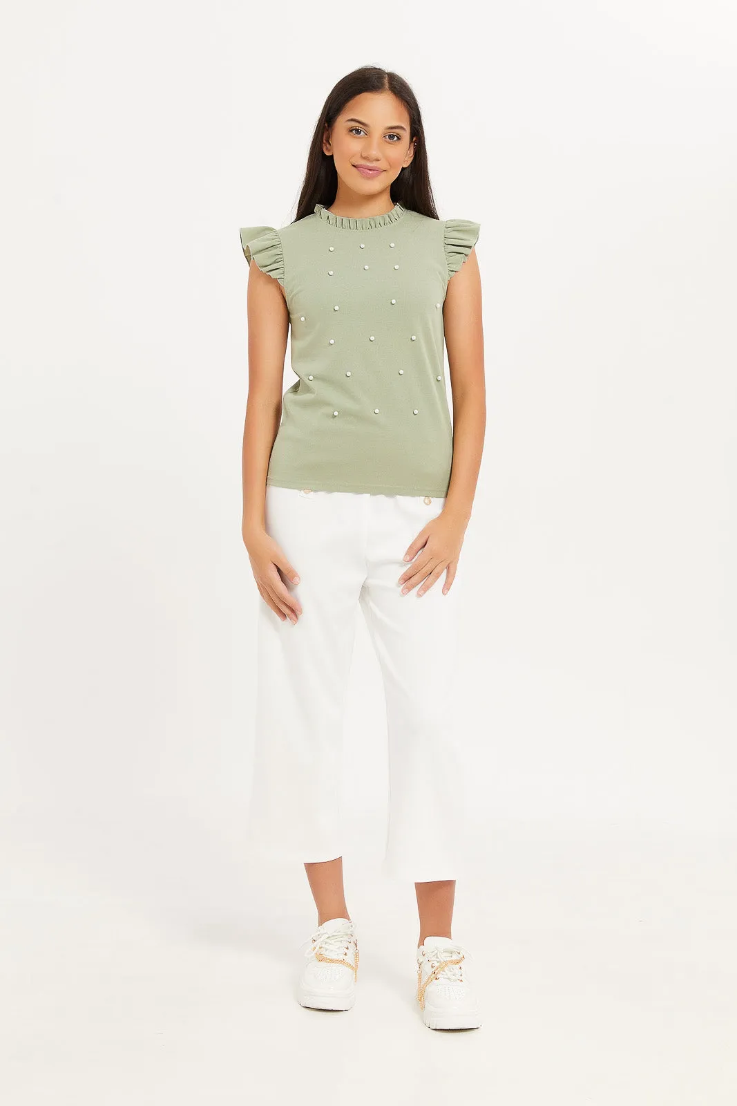 Senior Girls White Wide Leg Pants