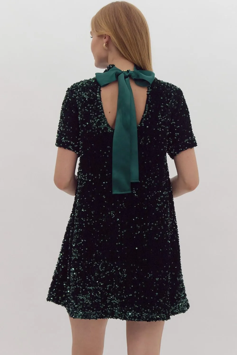 Sequin Embellished Turtleneck Mini Dress