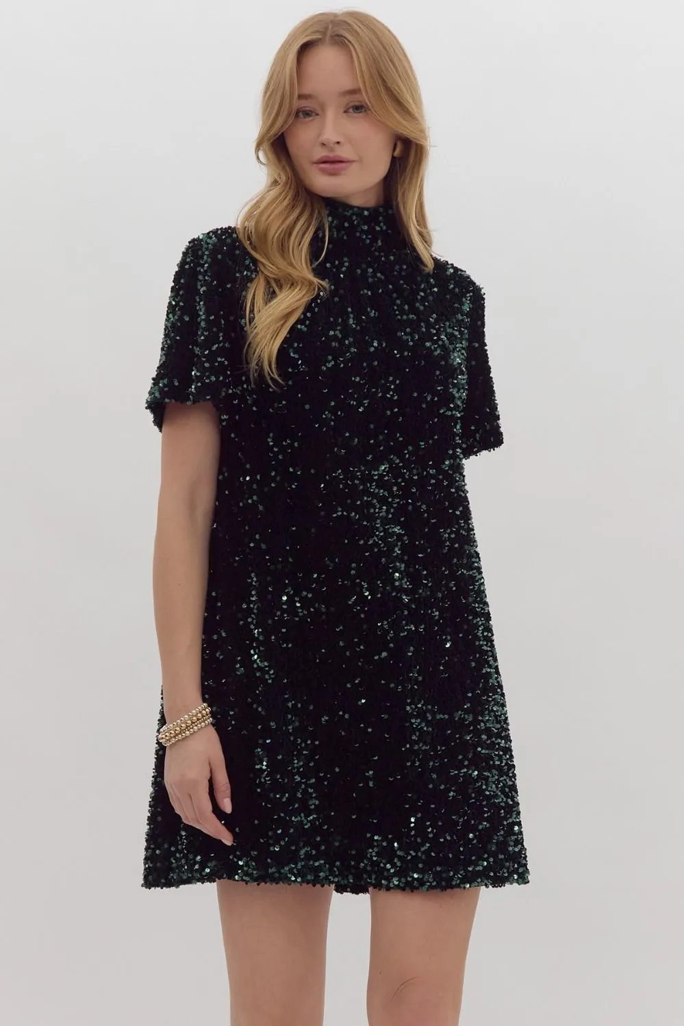 Sequin Embellished Turtleneck Mini Dress