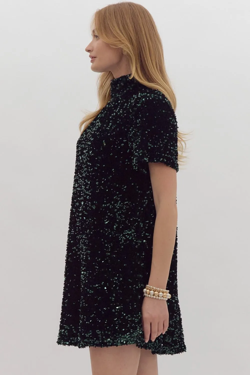 Sequin Embellished Turtleneck Mini Dress