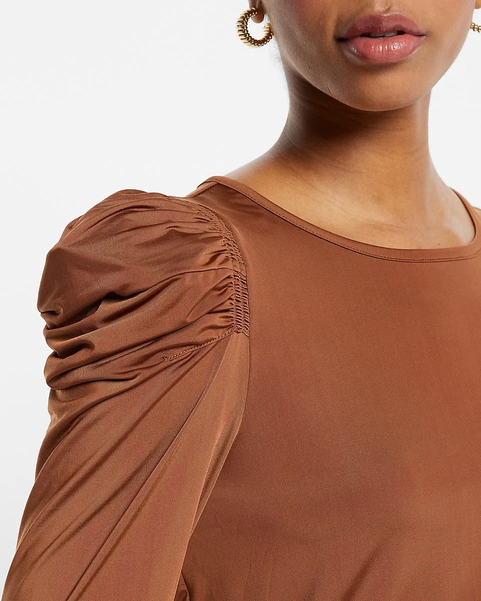 Sheen Jersey Long Sleeve Puff Shoulder Top in Dachshund