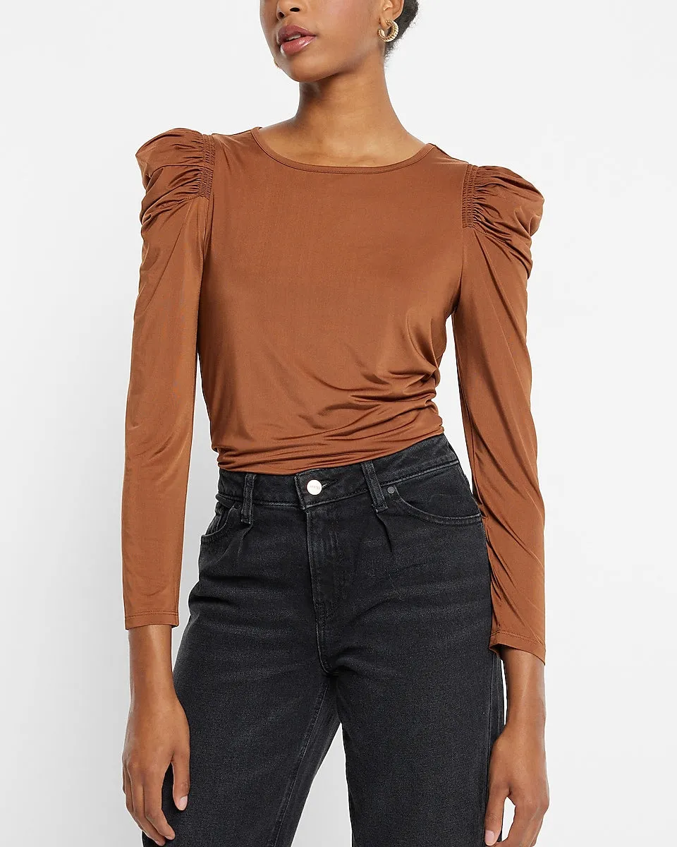 Sheen Jersey Long Sleeve Puff Shoulder Top in Dachshund