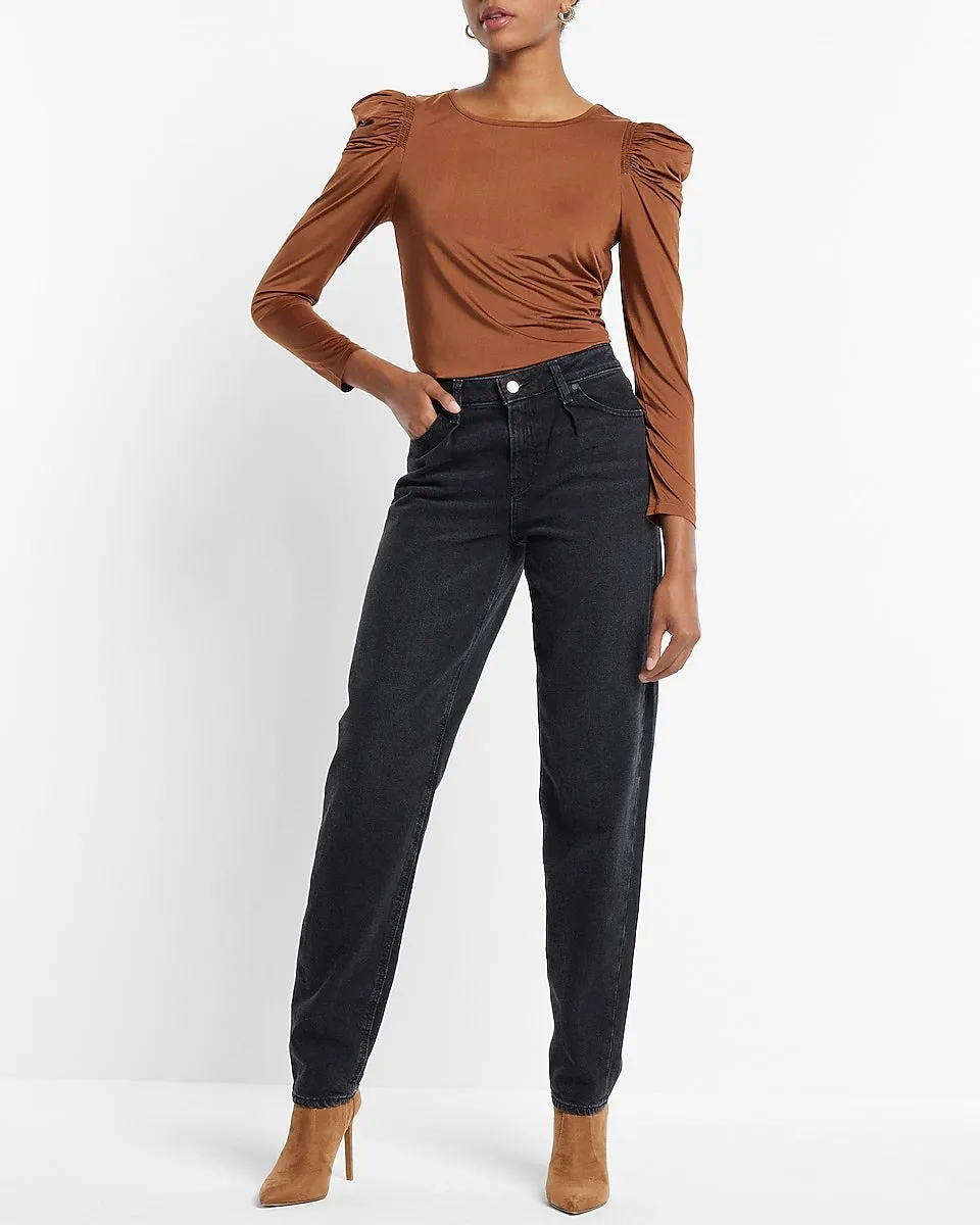 Sheen Jersey Long Sleeve Puff Shoulder Top in Dachshund
