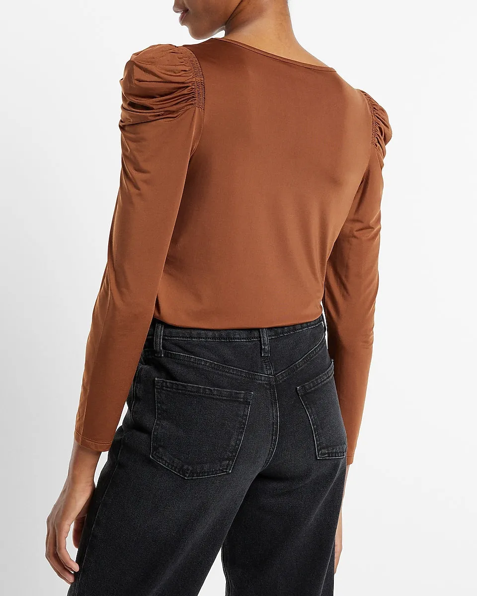 Sheen Jersey Long Sleeve Puff Shoulder Top in Dachshund