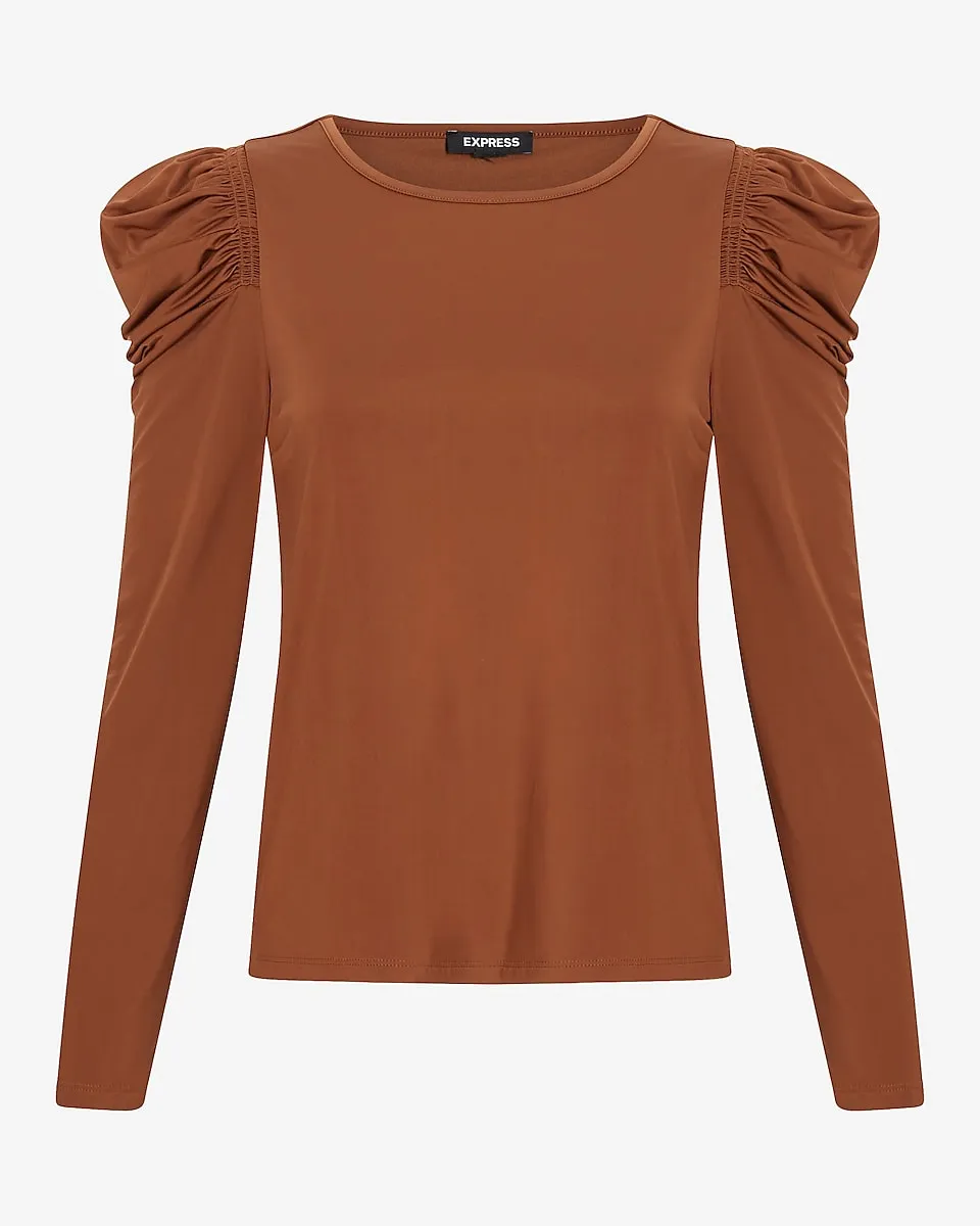 Sheen Jersey Long Sleeve Puff Shoulder Top in Dachshund