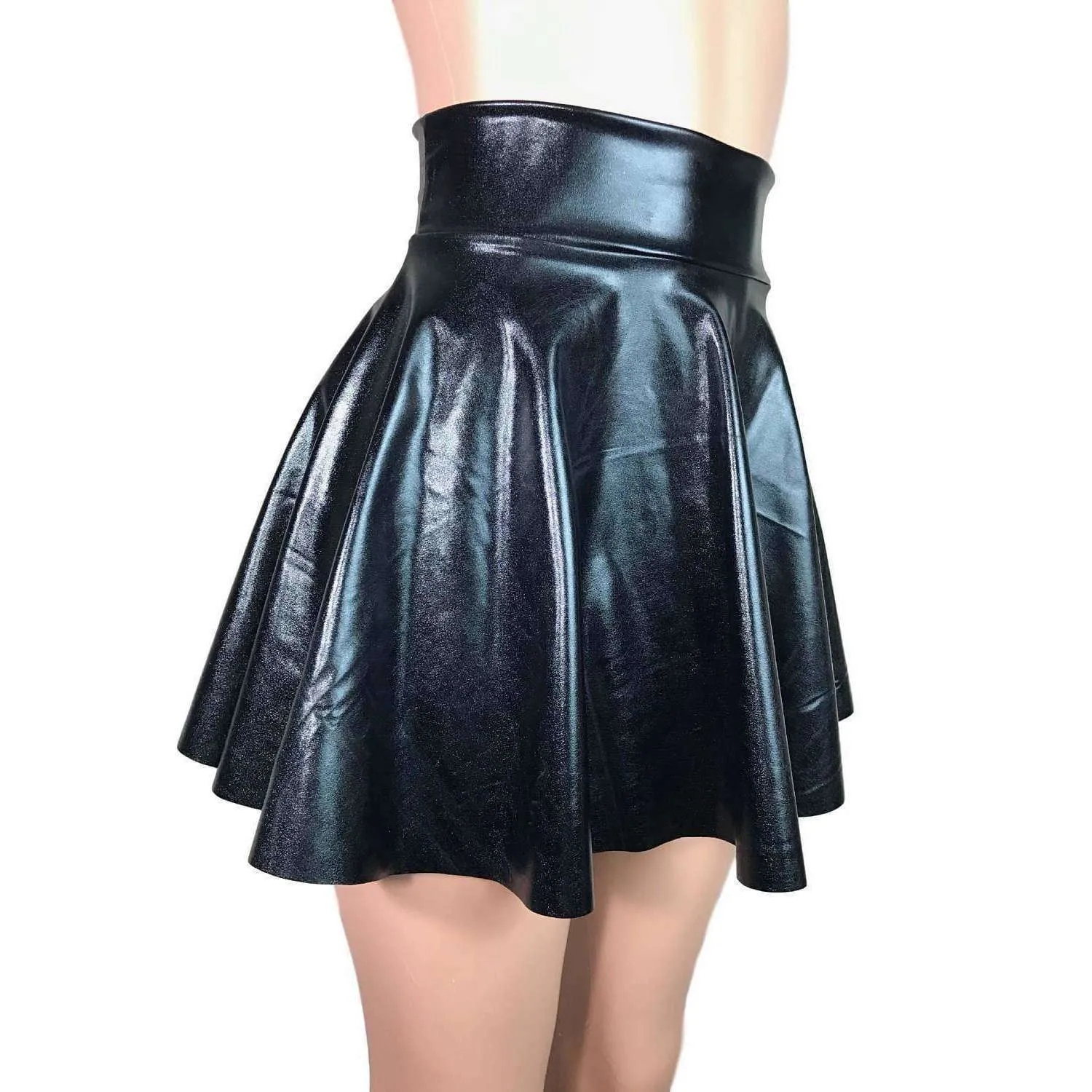 Skater Skirt - Black Metallic "Wet Look"