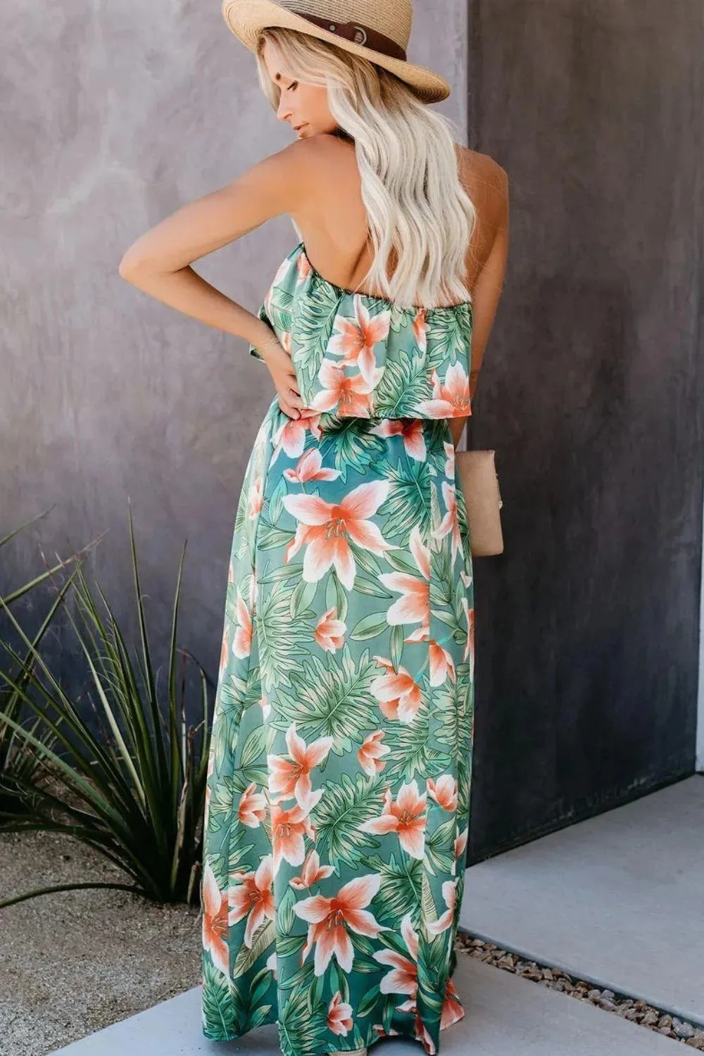 Slit Tropical Sleeveless Tubetop Dress