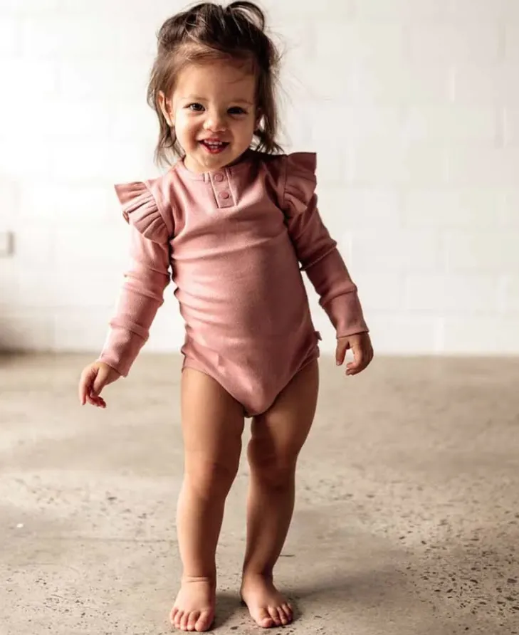 Snuggle Hunny Long Sleeve Organic Bodysuit - Rose
