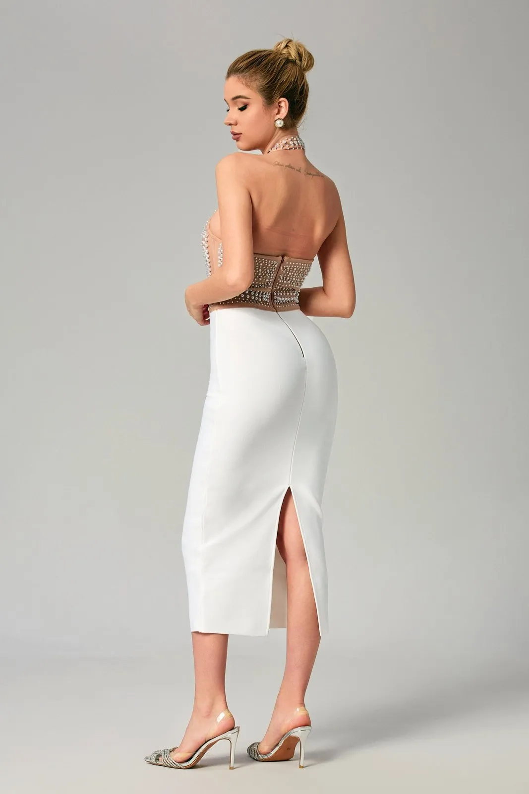Solana Pearl Halter Bandage Dress