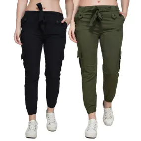 Stylish Cotton Spandex Multicolor Slim Fit Cargo Jogger For Women (Pack of 2)