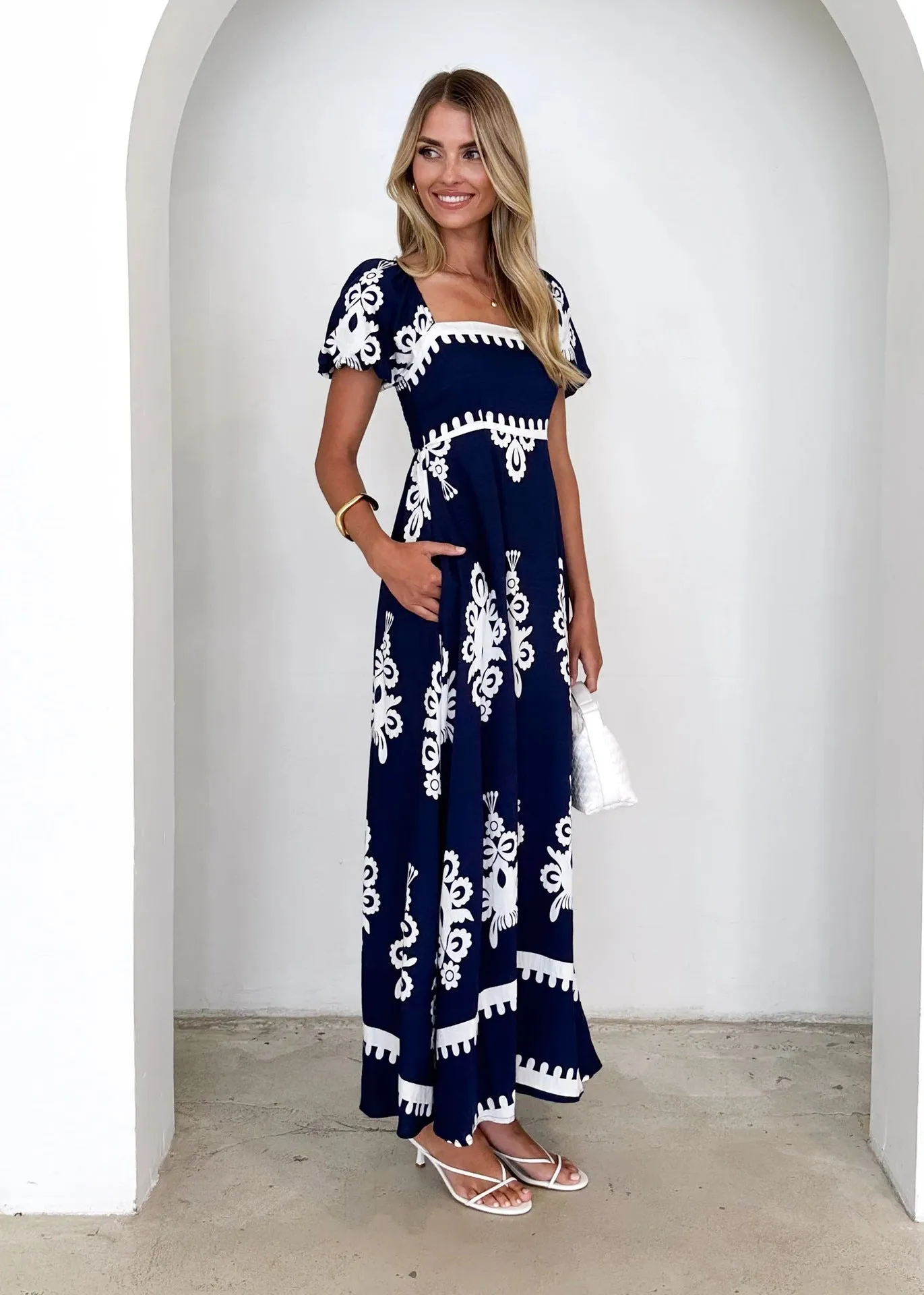 Summer Vacation Printed Smocking Dress