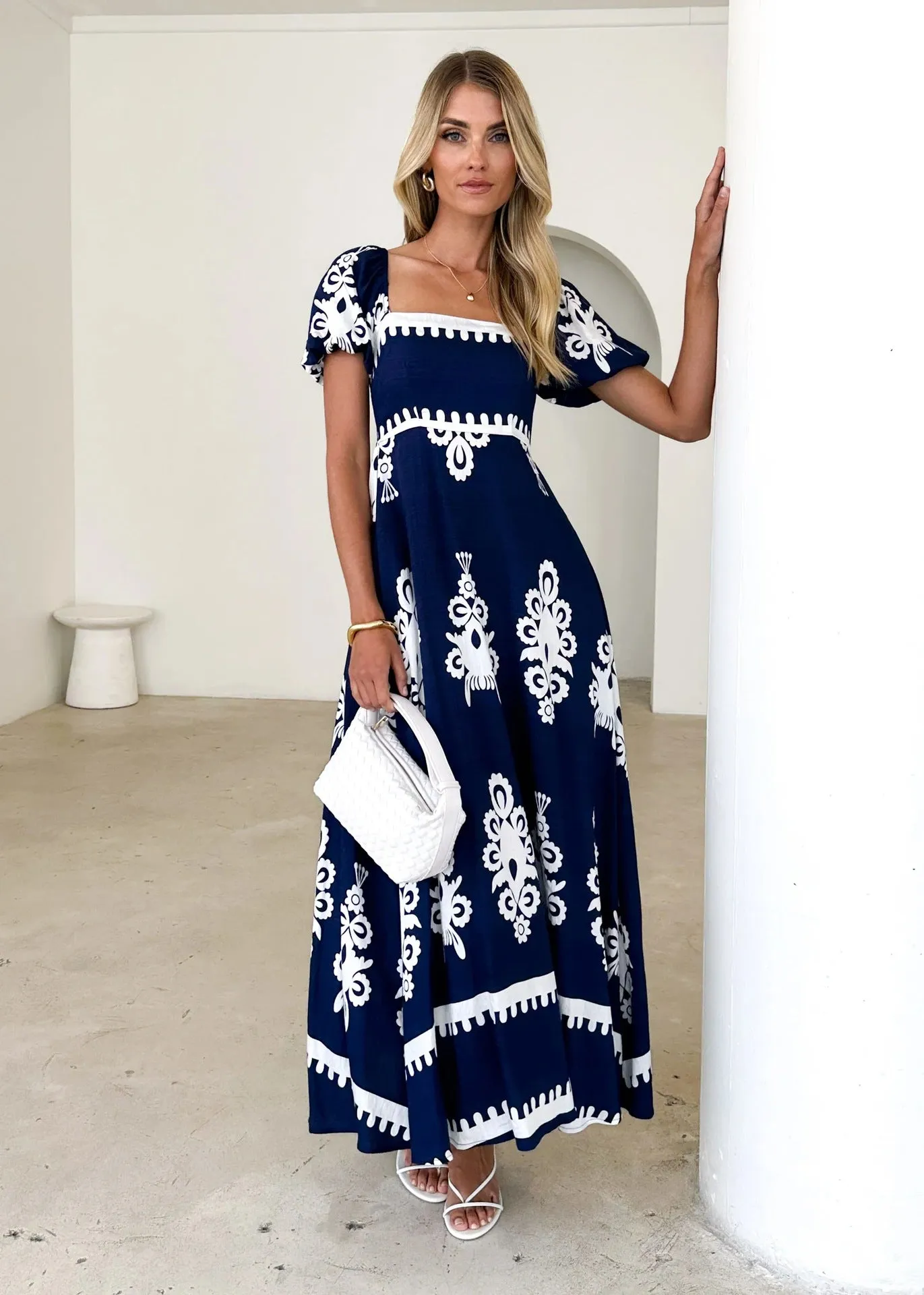Summer Vacation Printed Smocking Dress