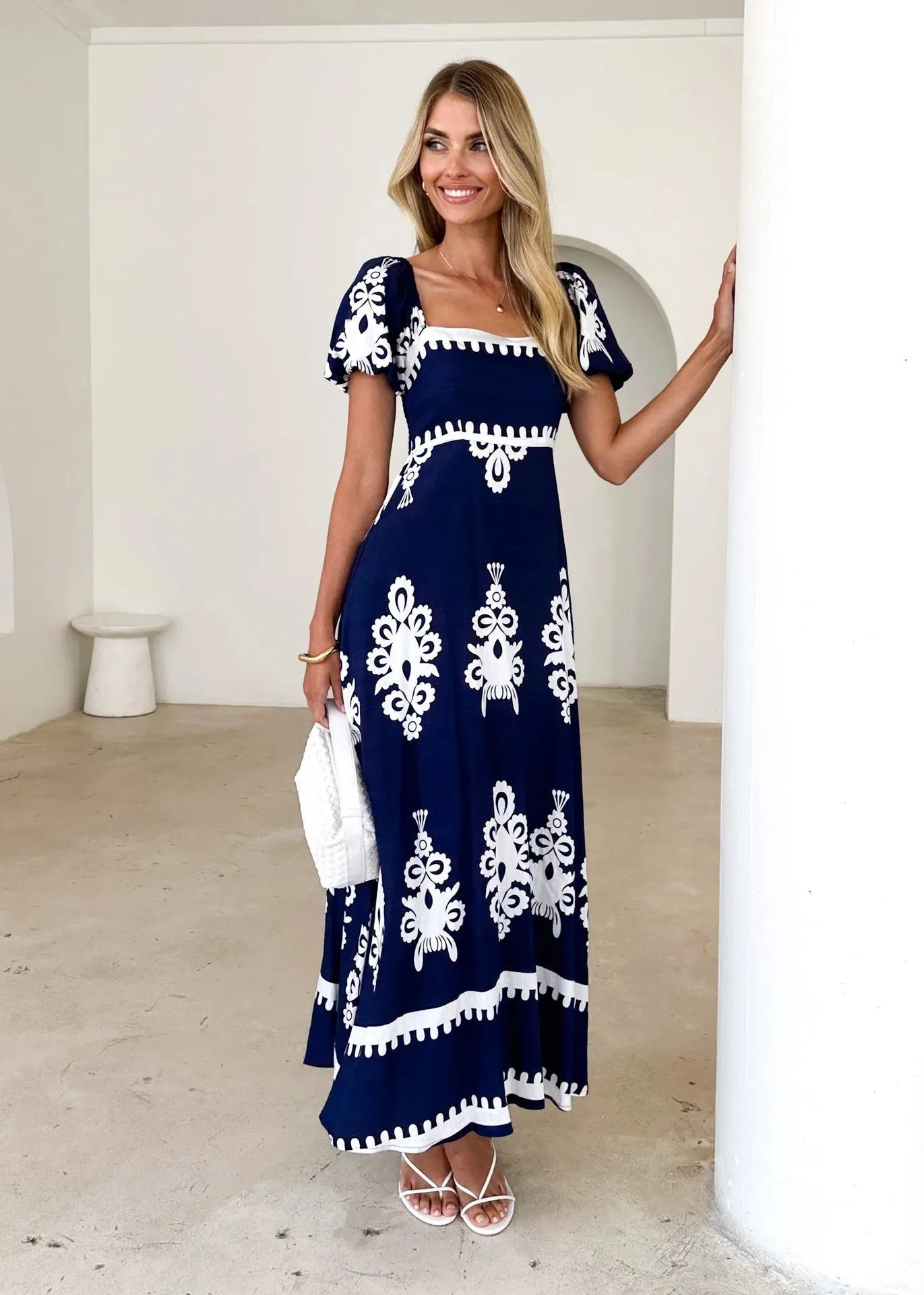 Summer Vacation Printed Smocking Dress