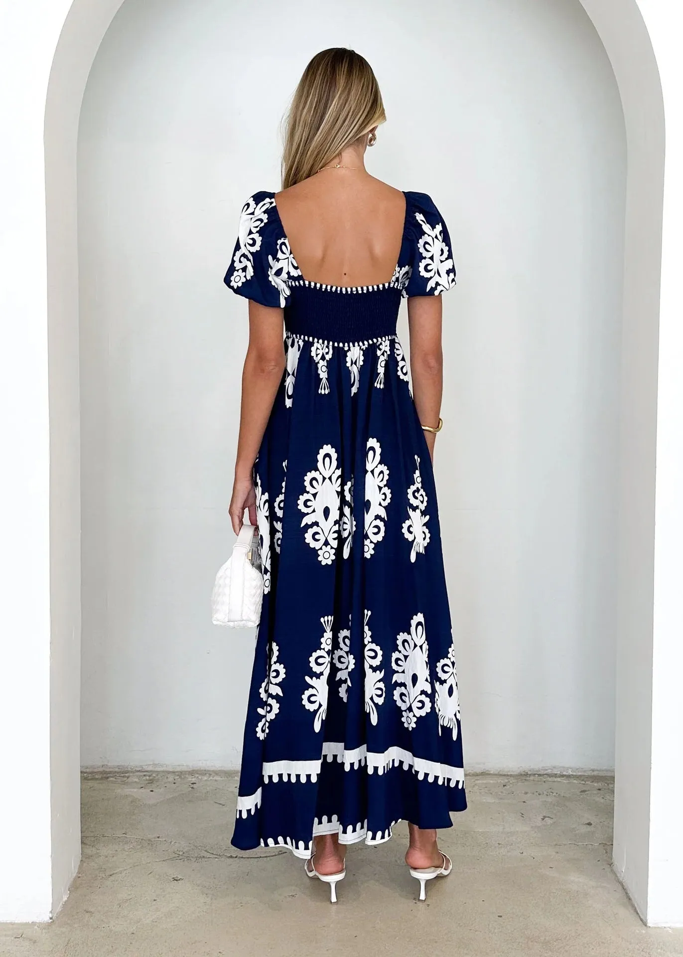 Summer Vacation Printed Smocking Dress