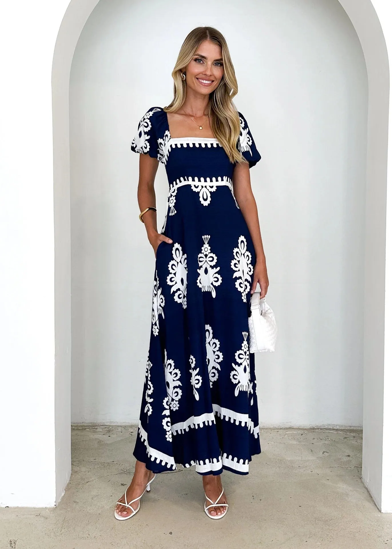 Summer Vacation Printed Smocking Dress