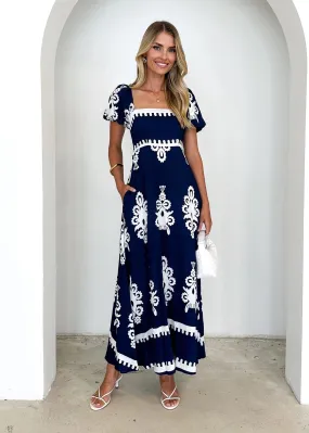 Summer Vacation Printed Smocking Dress