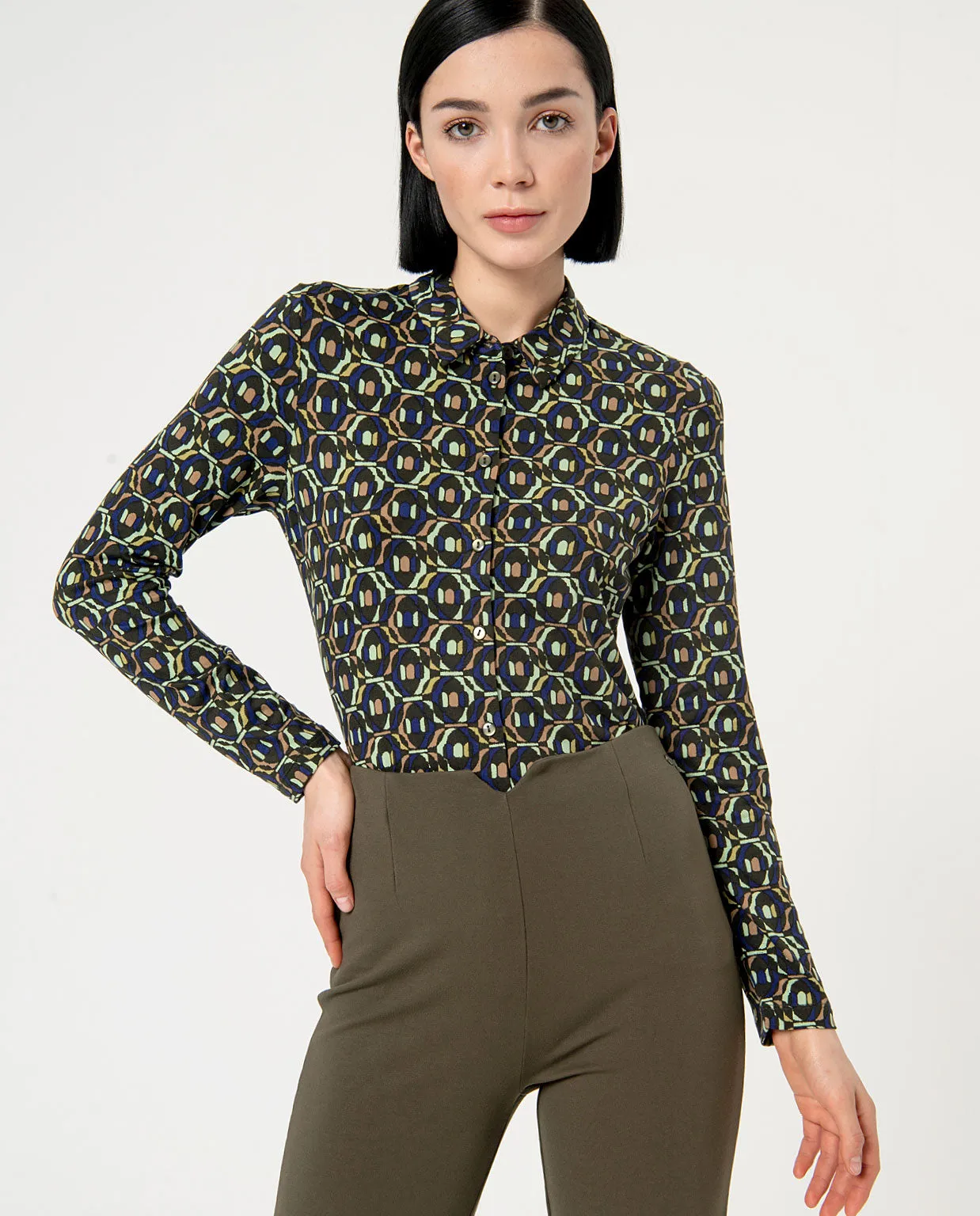 Surkana flare trousers knitted blunt knit khaki