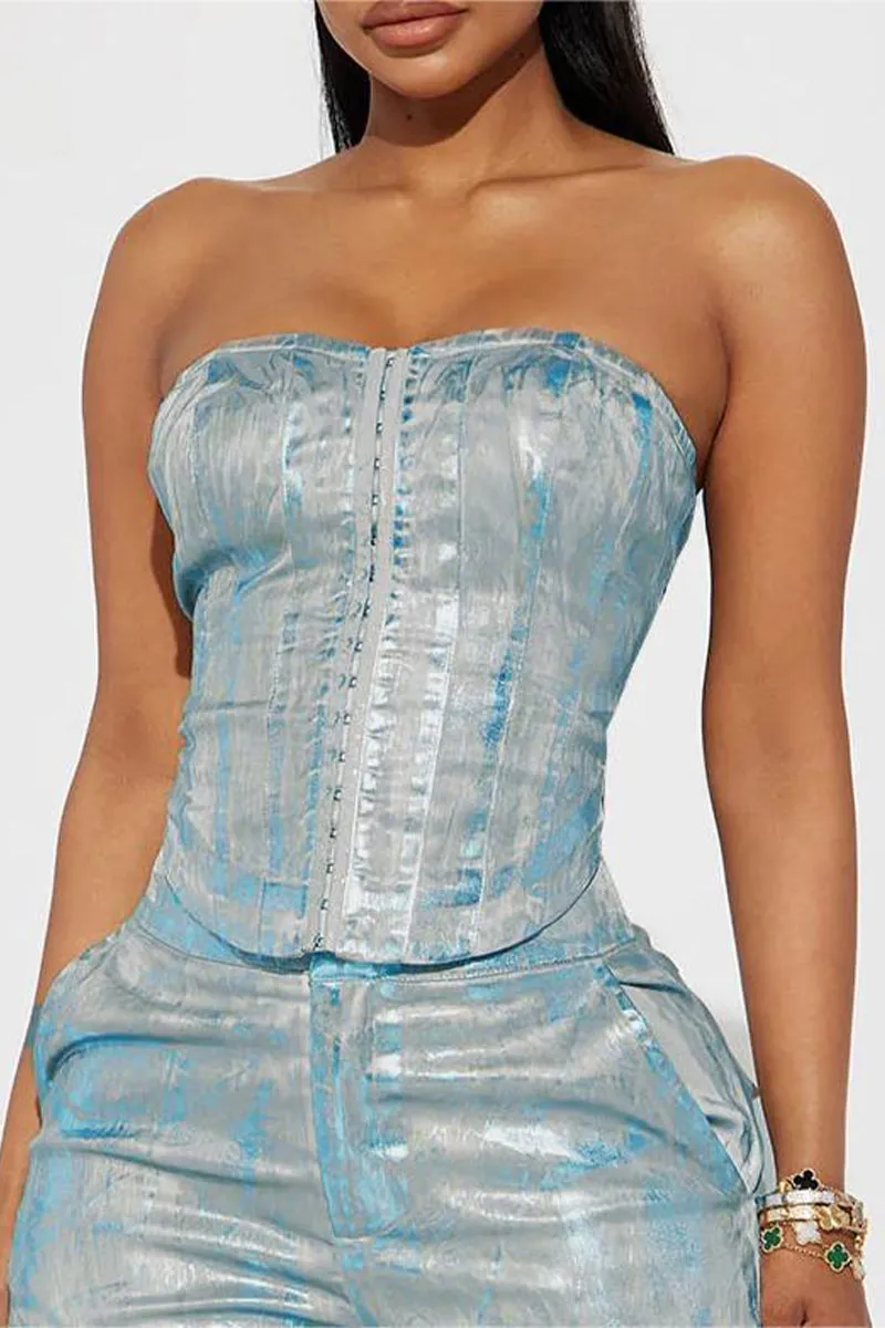 TI621 Metallic Denim Tube Top