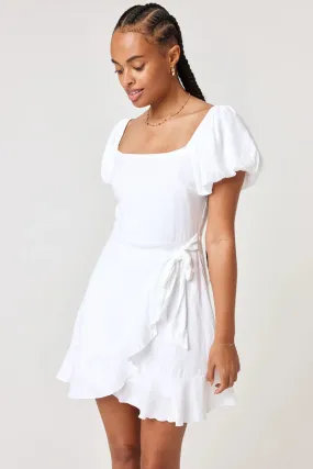 Trixxi Juniors Puff-Sleeve Side-Tie Wrap Dress  Color White Size XL