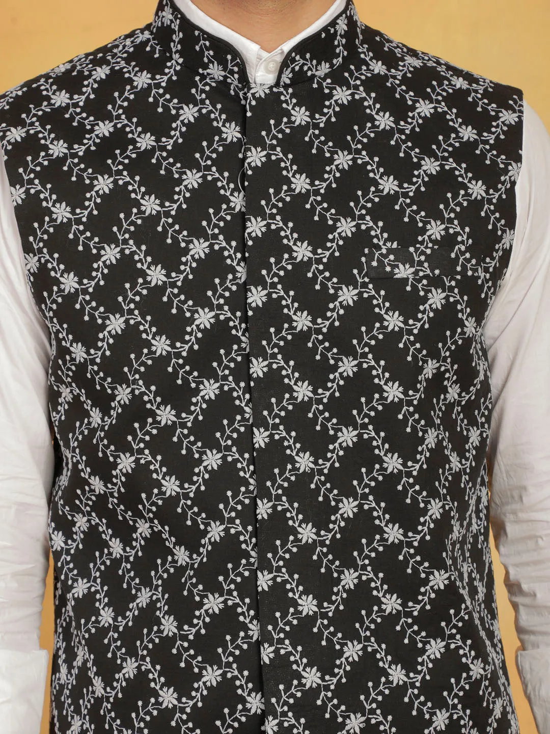 VASTRAMAY Men's Black Cotton Nehru Jacket