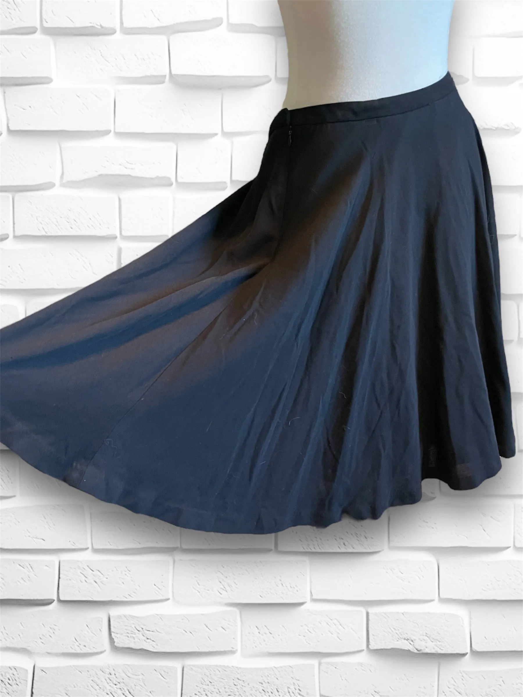 Vintage Full Black Wool Circle Skirt with Several Layers of Under Lining