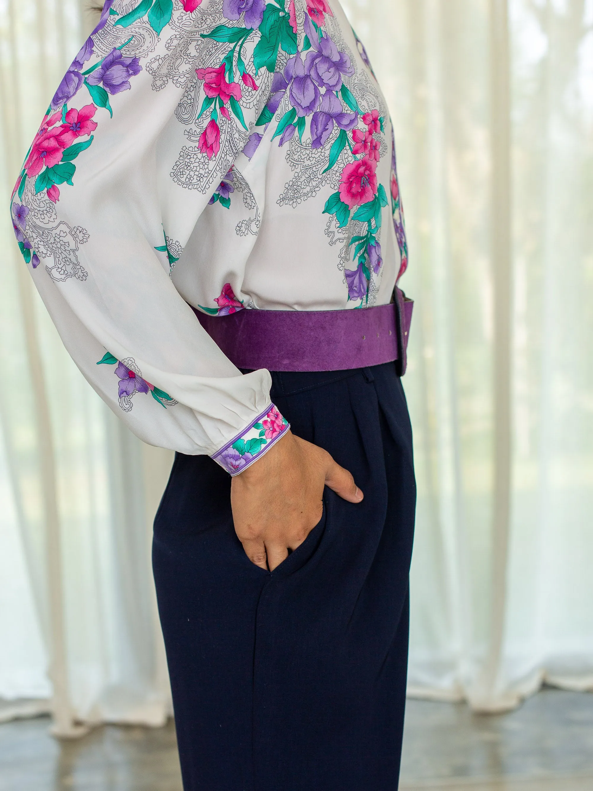 Vintage Navy Blue Rayon High Waisted Trousers