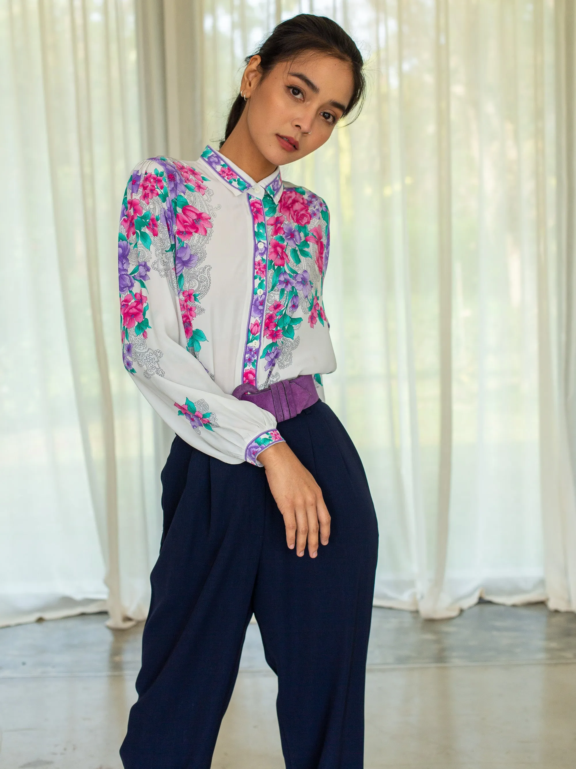 Vintage Navy Blue Rayon High Waisted Trousers
