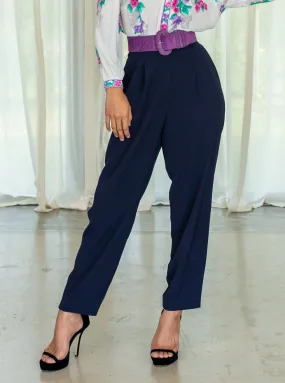 Vintage Navy Blue Rayon High Waisted Trousers