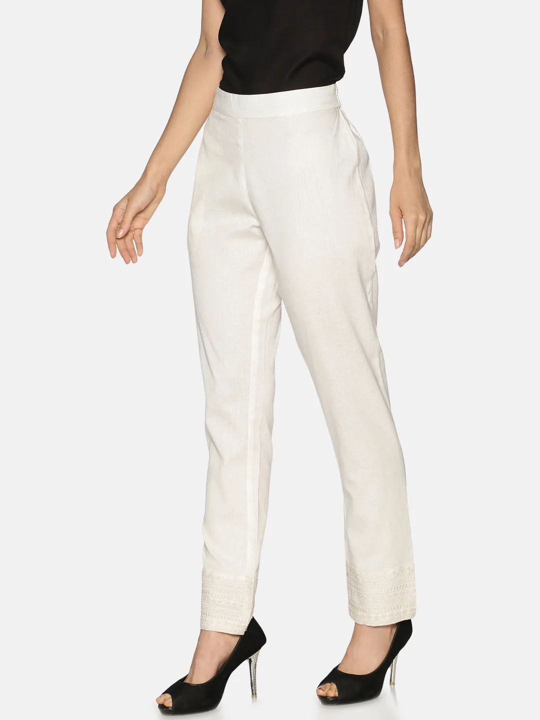 White Embroidered Trousers