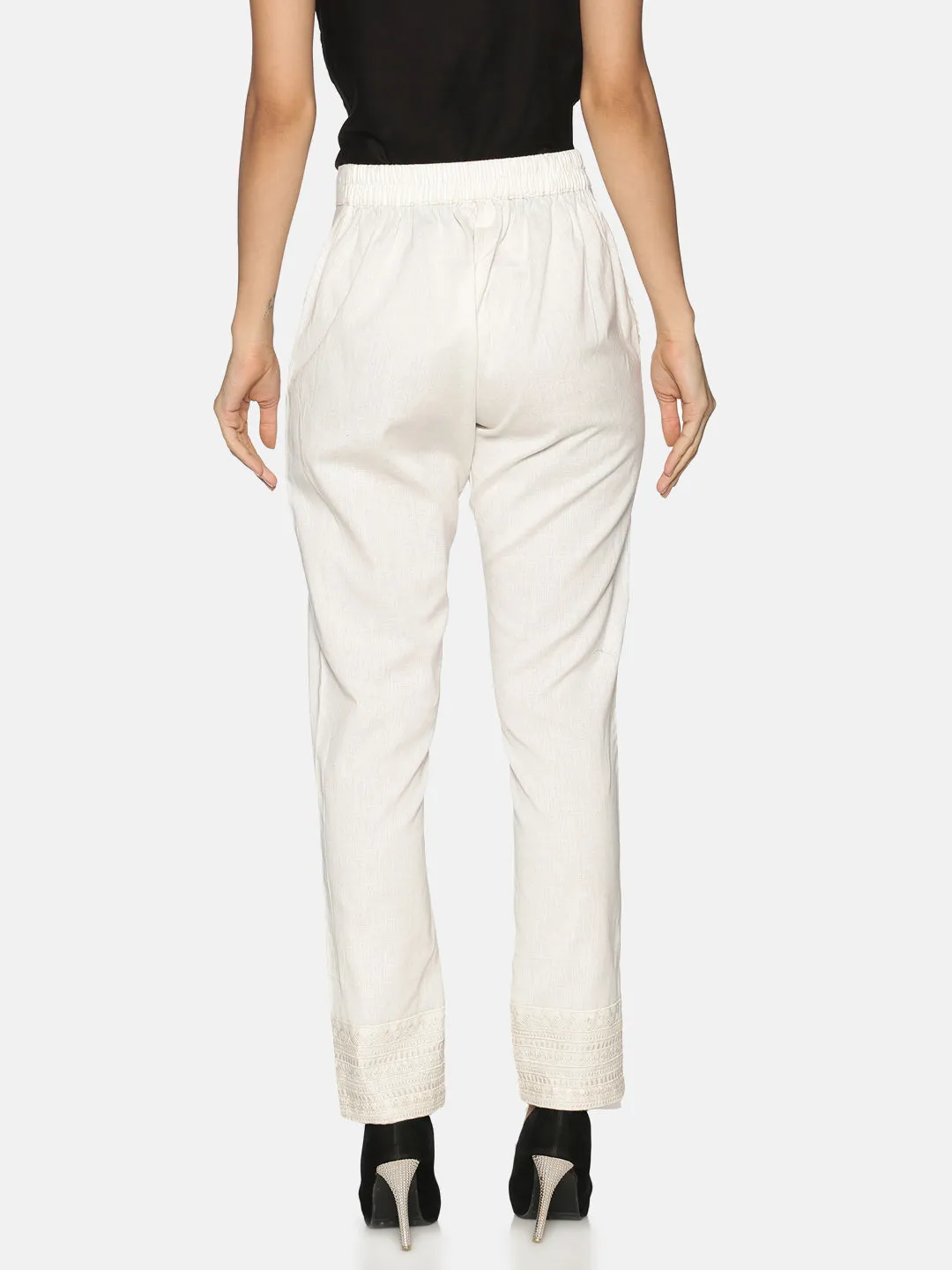 White Embroidered Trousers