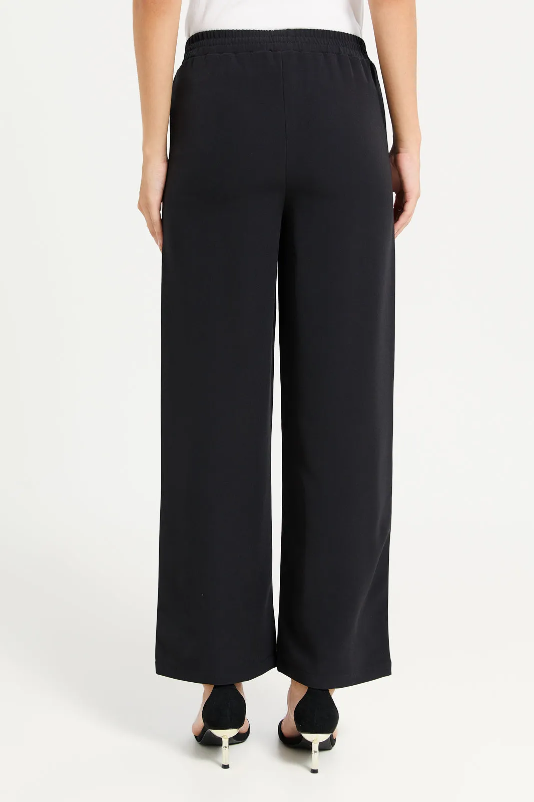 Women Black Plain Tailored Wide Leg Trouser
