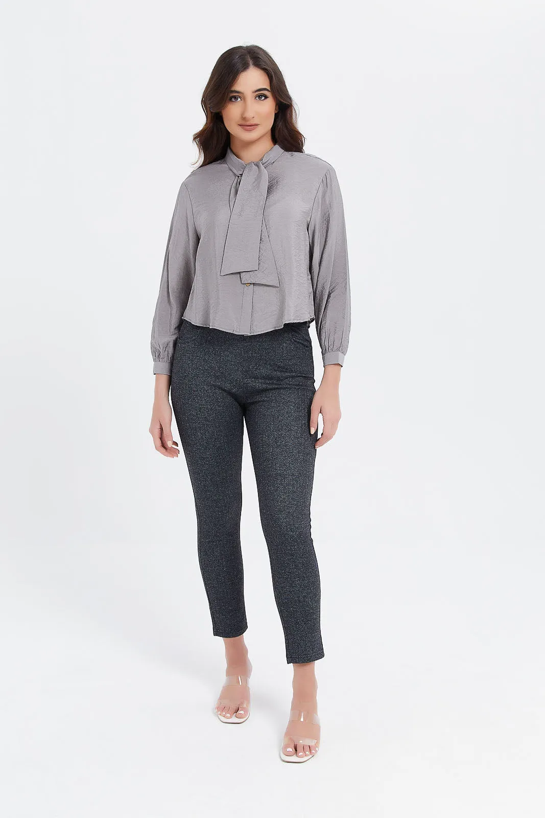 Women Grey Plain Trousers