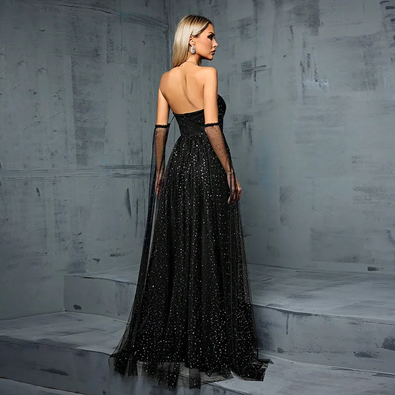 Women Lace Sequined Party Evening Dress