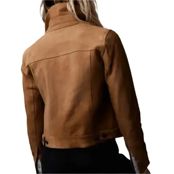 Women's Brown Suede Trucker Leather Jacket – Classic & Trendy