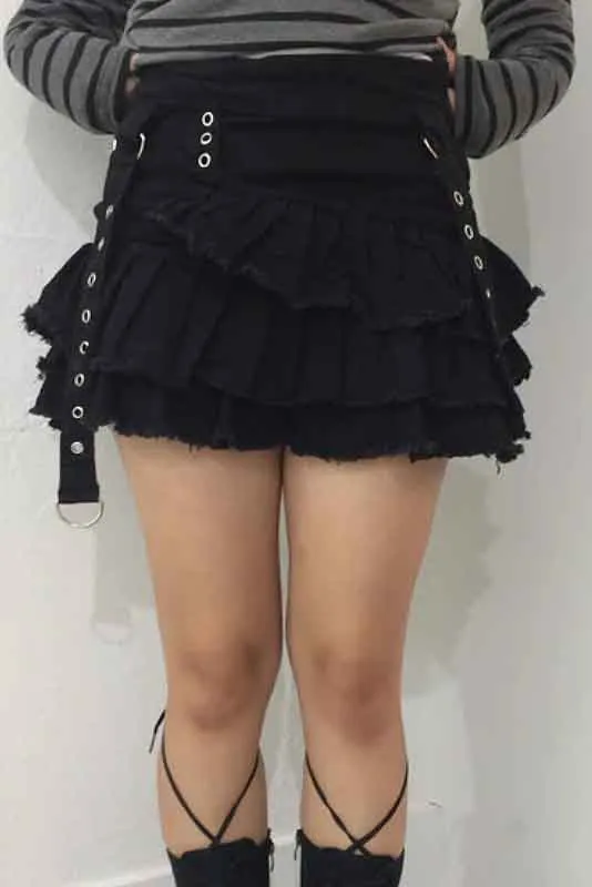 Women's Gothic Punk Ruched Mini Skirt | Y2K Black Pleated Design