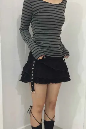 Women's Gothic Punk Ruched Mini Skirt | Y2K Black Pleated Design