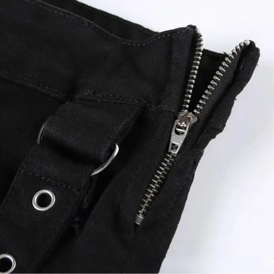 Women's Gothic Punk Ruched Mini Skirt | Y2K Black Pleated Design