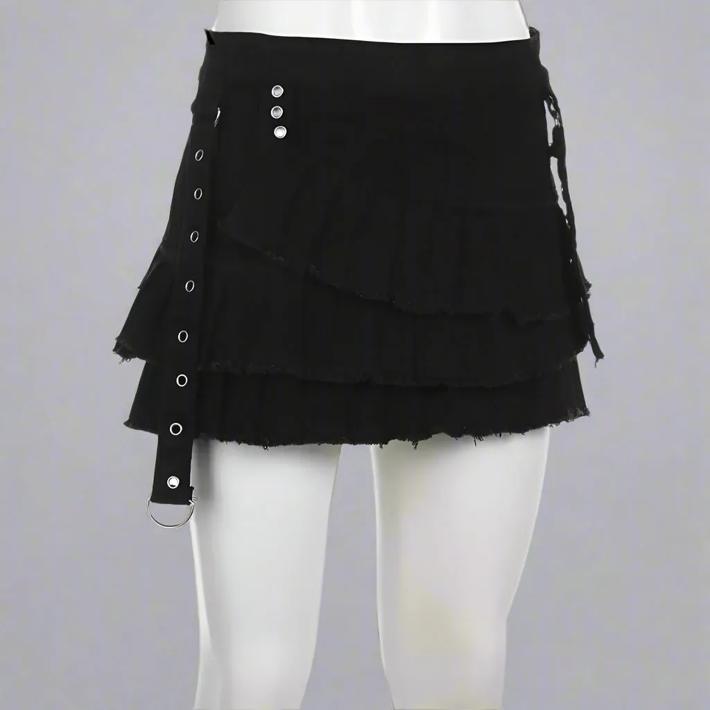 Women's Gothic Punk Ruched Mini Skirt | Y2K Black Pleated Design