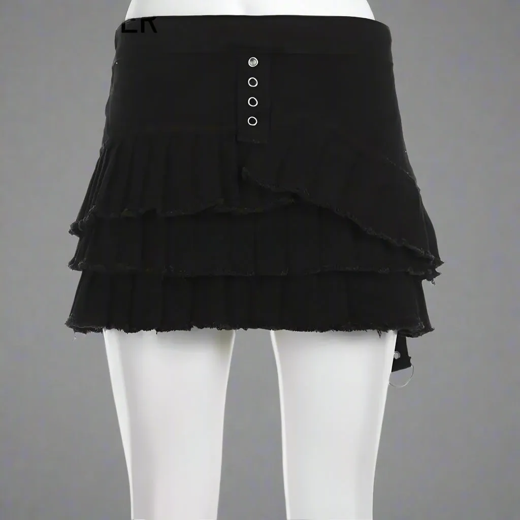 Women's Gothic Punk Ruched Mini Skirt | Y2K Black Pleated Design